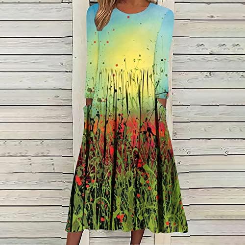 NOKMOPO Kadınlar Uzun Kollu Maxi Elbise Rahat Moda Çiçek Baskı Uzun Kollu V Yaka Askı Elbise Parti Maxi Elbise
