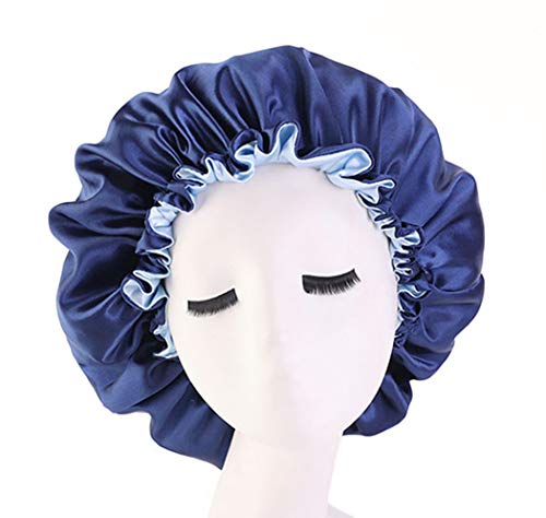 Ayarlanabilir Saten Kaput Kap Gece Uyku Şapka Güzellik Salonu Rahat Uyku Kaput Kıvırcık saçlar için, Lacivert + Açık