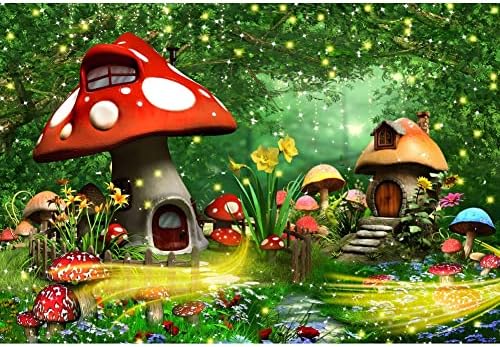 Mantar Orman Zemin 7x5 ft Fantezi Sihirli Peri Orman Büyülü Orman Elfler Çiçek Çim Arka Plan Fotoğraf Çocuklar Vinil