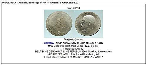 1968 bilinmiyor 1968 ALMANYA Doktor Mikrobiyoloji Robert Koch G madeni para İyi Onaylanmamış