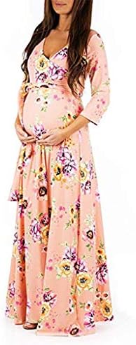 Annelik Maxi Elbise Yaz Kadın Wrap Elbise Kemer Çiçek Çiçek hamile elbisesi Gebelik Annelik Photoshoot Elbise