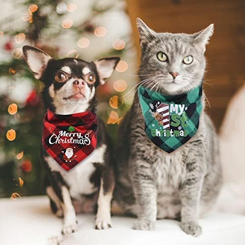 HACRAHO Noel Köpek Bandana, 4 Parça Merry Christmas Köpek Üçgen Bandana Benim 1st Noel Ekose Pet Noel Üçgen Önlükler