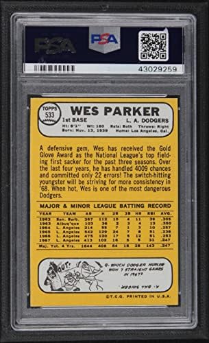 1968 Topps 533 Wes Parker Los Angeles Dodgers (Beyzbol Kartı) PSA PSA 8.00 Dodgers