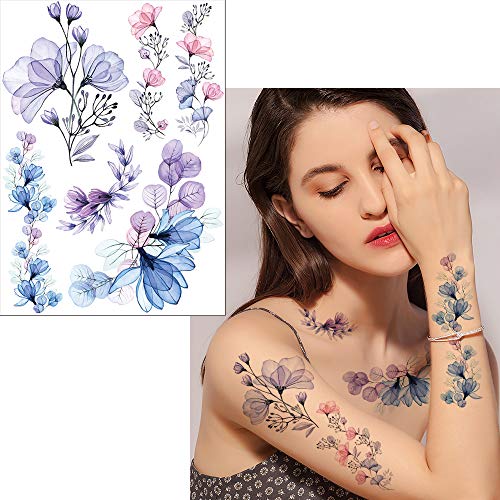 GLARYYEARS X-ışını Çiçek Geçici Dövme, 8'li Paket Yaratıcı Gerçekçi Çiçek Dövmeleri, Kadın Kızlar için Çiçek Tasarım