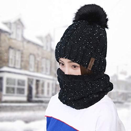 LCZTN Bayan ponponlu bere Şapka Eşarp Seti Kızlar Sevimli Kış kayak şapkası Hımbıl Örgü Kafatası Kap Polar Astarlı