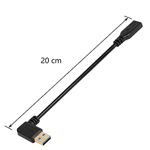CERRXIAN 20 cm 90 Derece USB A 3.0 Erkek USB Tip C 3.1 Dişi Kablo, Sağ Açı ve Sol Açı USB Tip A USB C Veri Senkronizasyonu