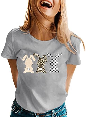 Paskalya kısa kollu tişört Kadınlar için Sevimli Tavşan Baskı O-Boyun Gömlek Gevşek Fit Artı Boyutu Yumuşak Rahat