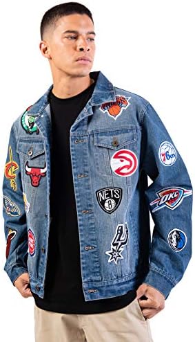 Ultra Oyun NBA erkek Sıkıntılı Çok Takım Denim Yama Jean Ceket