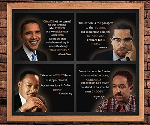 Siyah tarih,alıntı Malcolm X, Martin Luther King, Barack Obama, Nelson Mandela Motivasyon dili, duvar Sanatı Baskılar