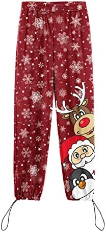 Kadınlar Noel Baskı Sweatpants Baggy Pamuk Yüksek Belli Çekme Sweatpants Ren Geyiği Gevşek Fit Egzersiz dinlenme pantolonu