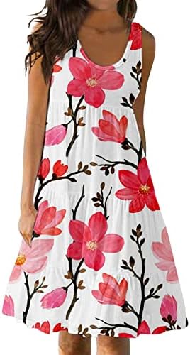 ıCODOD Elbise kadın 2023 Yaz Rahat Yuvarlak Boyun Kolsuz Tank Elbise Plaj Salıncak Çiçek Baskı Elbiseler Kadınlar