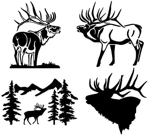 Elk Fiyatları 4 Paket: Şişkin Elk, detaylı Elk, Elk Kafa Silueti, Ağaçlarda Elk (Siyah, Küçük ~3.5)