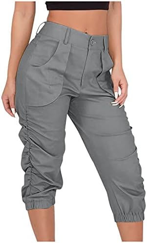 Yubnlvae Kargo Pantolon Kadınlar ıçin Yüksek Belli Gevşek Fit S-3XL Cepler ıle Kırpılmış Katı Moda Rahat Yaz Pantolon