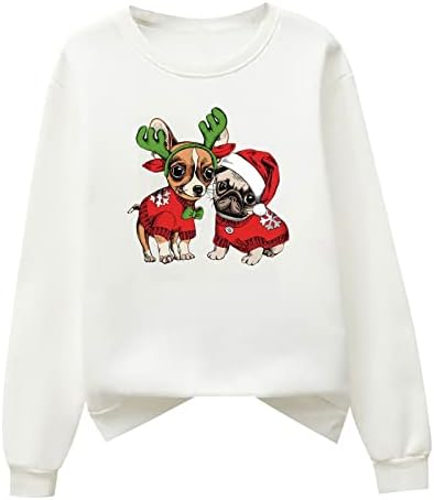 wozvali Noel Tişörtü Kadınlar için Noel Baba Baskı büyük beden kazak Uzun Kollu Üstleri Rahat Bluz Kış için