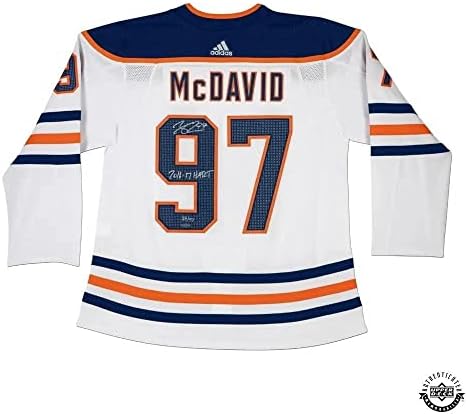 Connor McDavid İmzalı ve Yazılı Otantik Edmonton Oilers Adidas Beyaz Forma-Üst Güverte İmzalı NHL Formaları