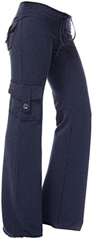 Kadın Yüksek Belli Bootcut Yoga Pantolon Düğmeleri Flare cepli pantolon Streç Sweatpants Geniş Bacak rahat pantolon