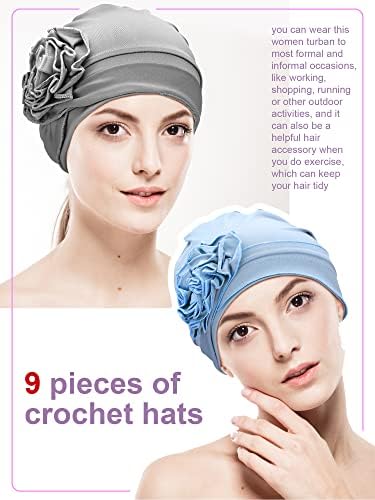 9 Adet Kemo Şapka Kemo Kapaklar Kanser Şapkalar Kadınlar için Kemo Kafa Sarar Elastik Kanser Türban Yumuşak Çiçek