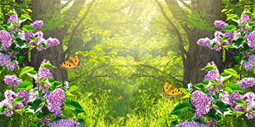AWERT 48x24 inç Bahar Orman Teraryum Arka Plan orman Çiçek Açan Kelebek Doğa Ağaçları Güneş ışığı Akvaryum Arka Plan