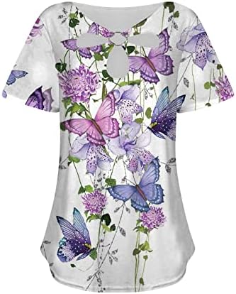 Tunik Üstleri Kadınlar için 2023 Yaz Moda Kısa Kollu Hollow Out Crewneck Çiçek Gömlek Slim Tees Bluzlar T-Shirt