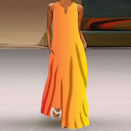 Kadınlar için yaz Elbiseler 2023, bayan Casual Gevşek Maxi Sundress Uzun Elbiseler Kolsuz Yaz Plaj Elbise Cepler ile