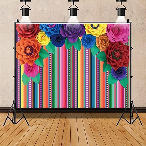 ChloropLastid Fiesta fotoğraf arka fonu Meksika Fiesta Zemin 8x6ft(250x180 cm) renkli Çiçekler Dikey Çizgili Fotoğraf