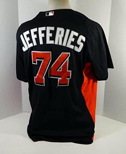 2012-13 Miami Marlins Jake Jefferies 74 Oyun Kullanılmış Siyah Forma ST BP 48 DP18514 - Oyun Kullanılmış MLB Formaları