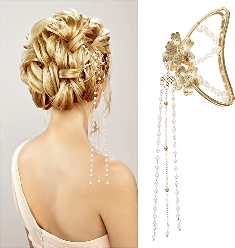 Saç Tokası Kadınlar için saç Tokası，7 adet Altın Kayma Çiçek Biblo Püskül Topuz Klipleri Saç Zincirsiz Moda Zarif