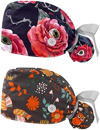 Fırçalama Şapkalar Kadınlar için Uzun Saç, Ayarlanabilir Elastik Kravat Geri Kabarık Şapka, 2 Paket Çiçekler Yumuşak