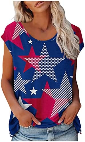Kadınlar için yaz Tankı Üstleri, bayan Cap Sleeve Ekip Boyun Bağımsızlık Günü T Shirt Gevşek Fit Amerikan Bayrağı