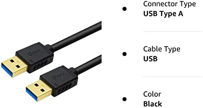DTech 3 ft USB 3.0 Tip A'dan A'ya Kablo Erkek-Erkek Yüksek Hızlı Veri Kablosu Siyah