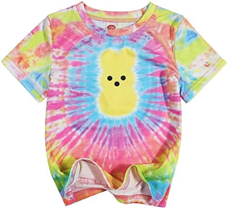 SUPEYA Batik Tavşan Gömlek Toddler Komik paskalya tavşanı Günü T-Shirt Tavşan Gökkuşağı Renkleri Kısa Kollu Üstleri