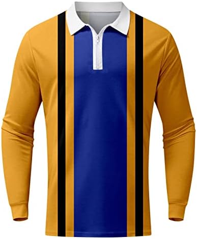 XXBR Fermuar polo gömlekler Mens için Uzun Kollu Casual Slim Fit Vintage Ekose Çizgili Egzersiz Spor Golf Yaka Tee