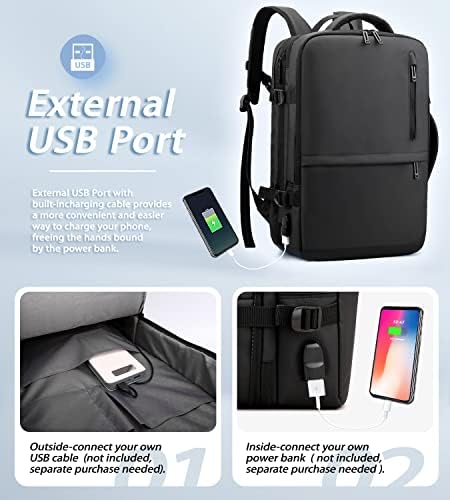 Linksandt Seyahat Sırt Çantası Erkekler Kadınlar için, 17 İnç Büyük USB Şarj Portu ile Sırt Çantası Taşımak için Su
