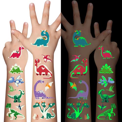 Çocuklar için Dinozor Geçici Dövmeler, Dinozor teması Su Geçirmez Işıklı Dövmeler Çıkartmalar, Erkekler ve Kızlar