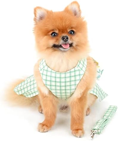 PAİDEFUL Ekose Köpek Koşum Elbise Küçük Orta Köpekler için Kadın Kızlar Çiçekler Tutu Etek Pet Giysi Tasma ile 1.5
