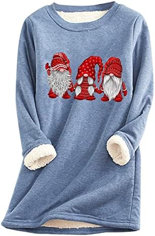 Noel Polar Astarlı Tişörtü Kadın Kış Sıcak termal iç çamaşır Tops Gnome Ren Geyiği Noel Baba Uzun Kollu Ekip Boyun