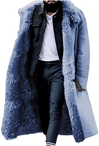 Erkek Kış Uzun Trençkot Palto Sıcak Faux Kürk Yaka pardösü İş Bezelye Ceket Göğüslü Ağır Dış Giyim