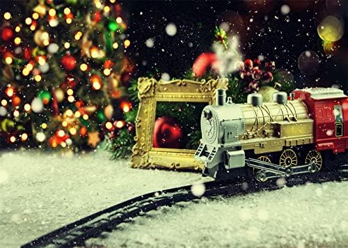 Loccor Kumaş 10x10ft Noel Tren Zemin Oyuncak Tren Demiryolu fotoğraf arka fonu Noel Kar Ağaçları Arka Plan Kış Doğum