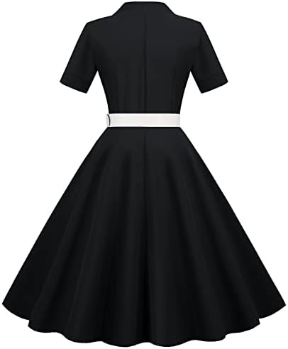 ıQKA Kadın A-Line Salıncak Fit ve Flare Kokteyl Elbise Kısa Kollu V Boyun Düğmeli 1950 s Düğün Konuk Parti Elbiseler