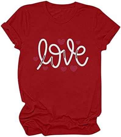 Aşk Sevgililer Günü Gömlek Kadınlar için Rahat Mektup Baskı T Shirt Kısa Kollu Kalp Grafik Tees 2023 moda üst giyim