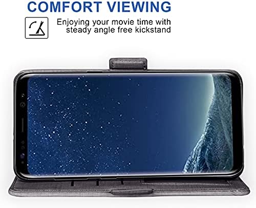 Samsung Galaxy S8 ile Uyumlu Asuwish Cüzdan Kılıf Temperli Cam Ekran Koruyucu ve açılır deri kılıf kart tutucu Standı