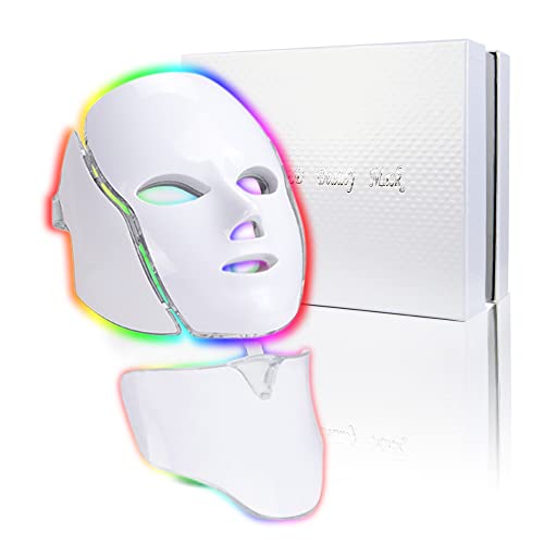 Led yüz maskesi ışık terapisi - 7 renkli foton mavi ve kırmızı ışık bakımı cilt gençleştirme yüz cilt bakım maskesi,