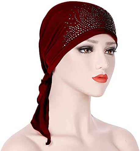 Baggy Türban Headwrap Kadınlar için Türban Şapka Pamuk Bere Şapka İnce Streç Başörtüsü Şapka Düz Renk Pilili Başörtüsü