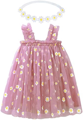 BGFKS Bebek Kız Toddler Papatya Tutu Elbise, Prenses Parti Elbise ile Yumuşak Papatya Çiçek Kafa Bandı.