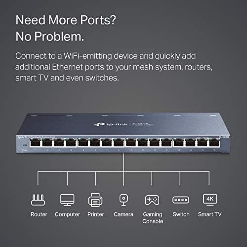 TP-Lınk 16 Port Gigabit Ethernet Ağ Anahtarı, Masaüstü / Duvara Montaj, Fansız, Korumalı Portlu Sağlam Metal, Trafik