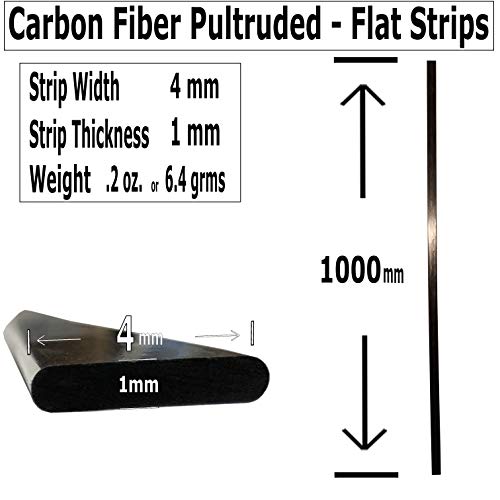 KARBXON-Düz Karbon Fiber ÇUBUKLAR - 1mm x 4mm x 1000mm – Pultruded Düz Katı Çubuk - Siyah Mat Kaplama - Saf Katı Karbon