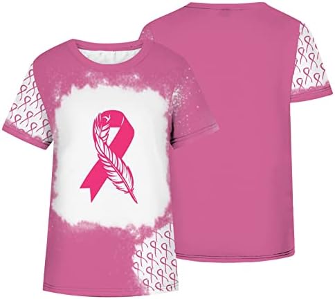 Meme Kanseri Bilinçlendirme Gömlek Kadınlar için Pembe Tees Gevşek Casual ABD Bayrağı Kısa Kollu Crewneck Bayanlar
