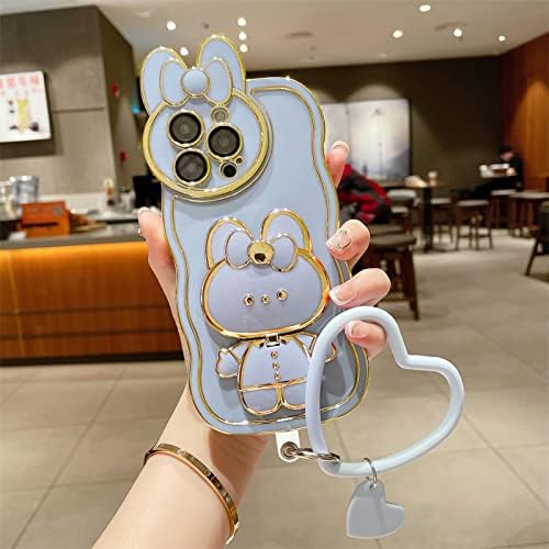 Sevimli Tavşan Gizli Stand iPhone 12 Kılıf, Tavşan Kulak Lensli Kaplama Tampon Darbeye Dayanıklı Ayna Braketi Telefon