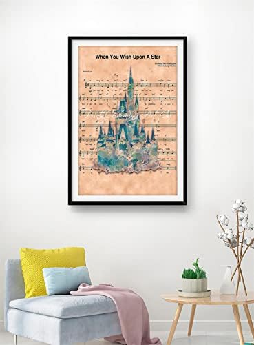 LHSAA Disney Kale Suluboya Poster Üzerine Istediğiniz Zaman Bir Yıldız Levha Müzik Baskı Tuval duvar sanat dekoru