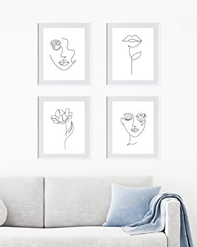 Minimalist Çizgi Sanat Posterleri Baskılar - Kadın Soyut Kadın Duvar Sanatı-Siyah Beyaz Kadınsı Dekor-Zen Dekor Çizgi